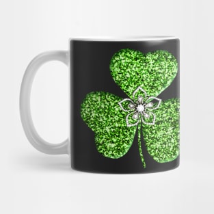 Faux Green Glitter Shamrock With A Flower Mug